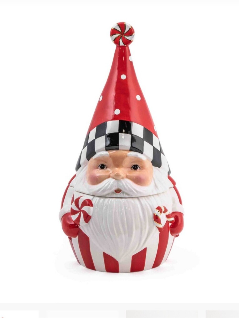 New MacKenzie-Childs Peppermint Santa Cookie Jar